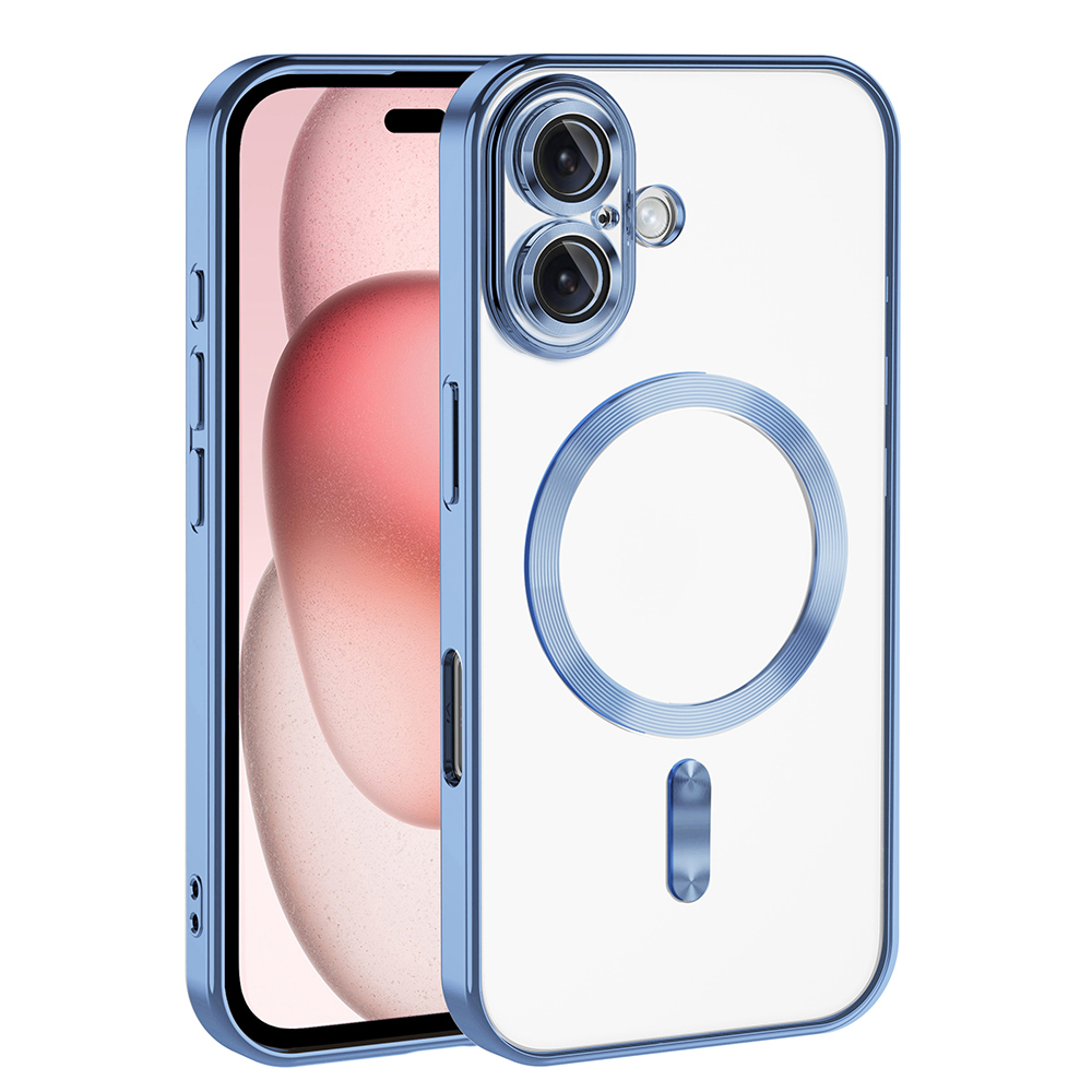 iPhone Uyumlu 16 Kılıf Kamera Korumalı M-safe Wireless Şarj Özellikli Zore Demre Kapak-Sierra mavi