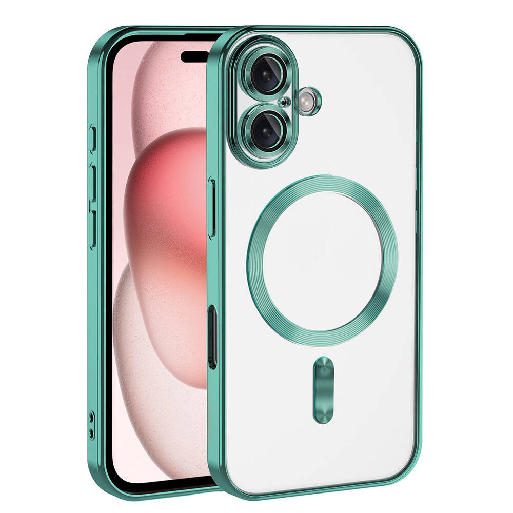 iPhone Uyumlu 16 Kılıf Kamera Korumalı M-safe Wireless Şarj Özellikli Zore Demre Kapak-Yeşil