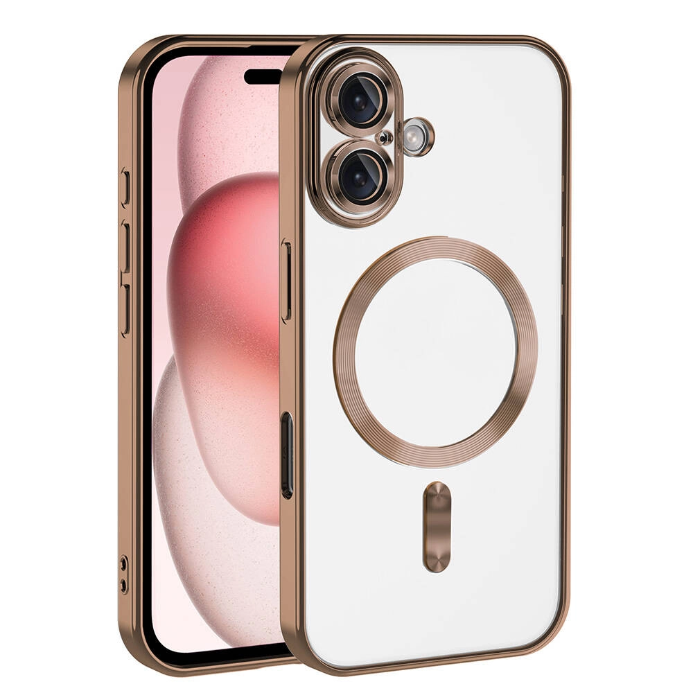 iPhone Uyumlu 16 Plus Kılıf Kamera Korumalı Magsafe Wireless Şarj Özellikli Zore Demre Kapak-Bej gold