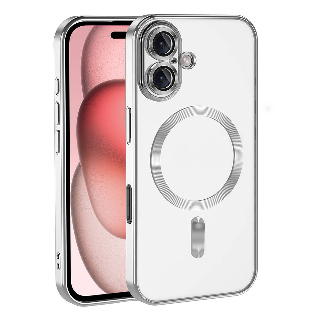 iPhone Uyumlu 16 Plus Kılıf Kamera Korumalı M-safe Wireless Şarj Özellikli Zore Demre Kapak-Gümüş