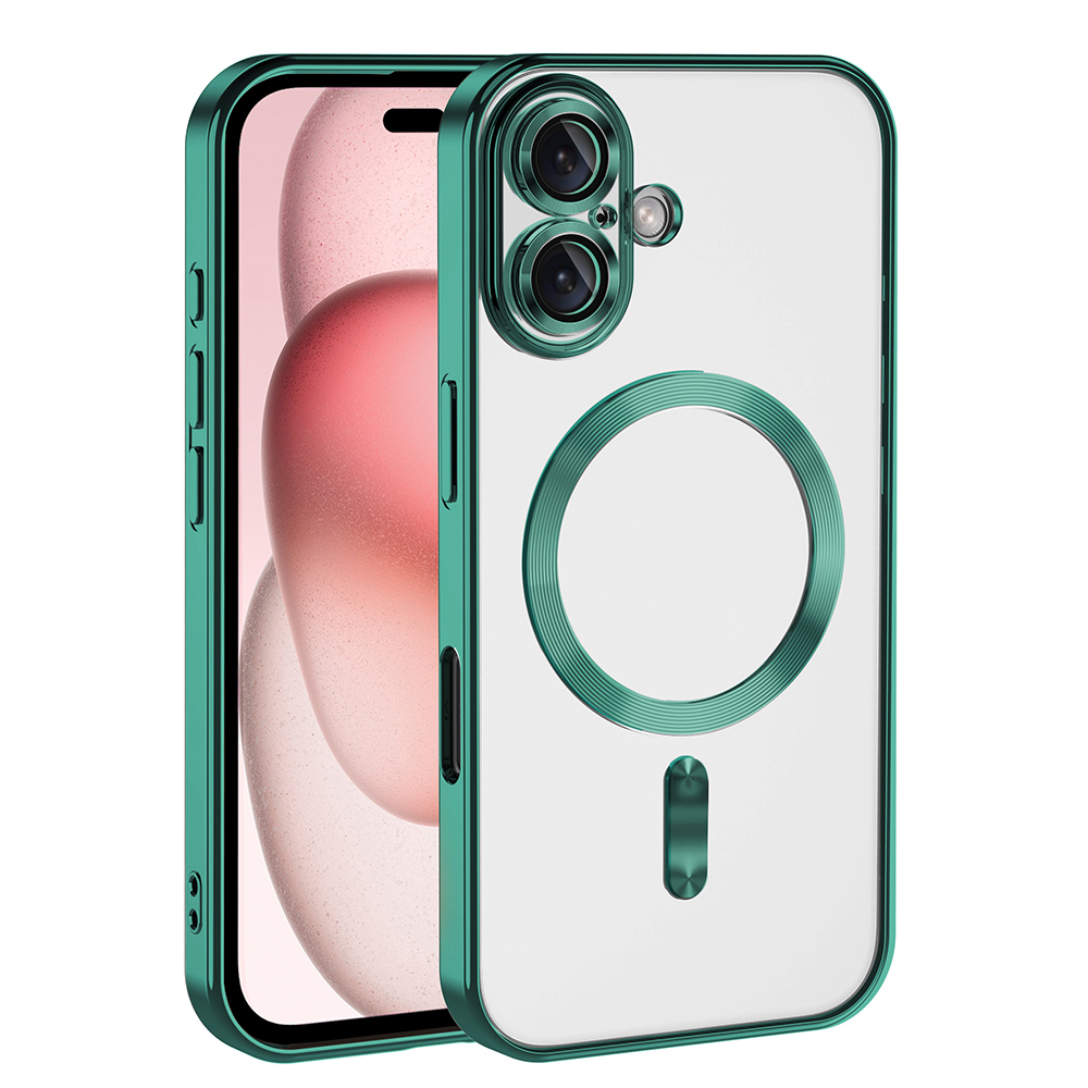 iPhone Uyumlu 16 Plus Kılıf Kamera Korumalı M-safe Wireless Şarj Özellikli Zore Demre Kapak-Koyu yeşil