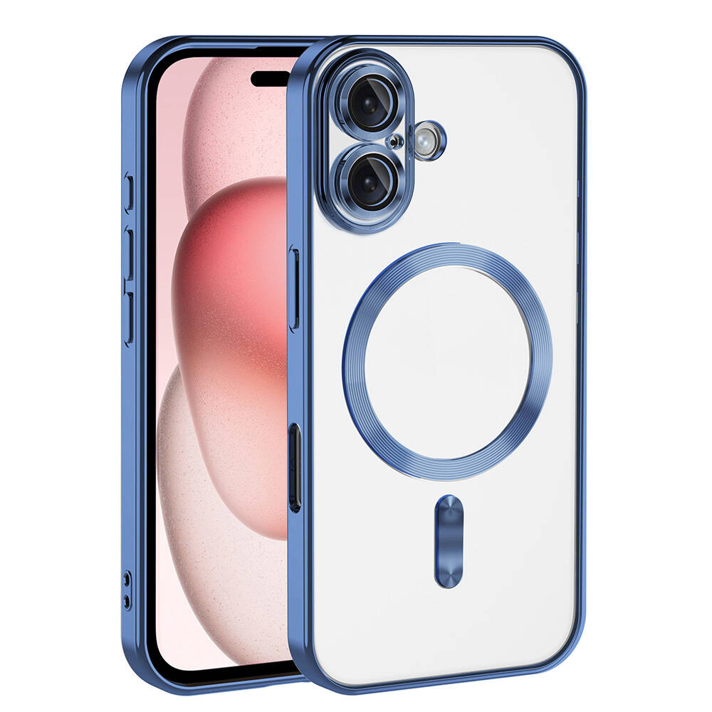 iPhone Uyumlu 16 Plus Kılıf Kamera Korumalı M-safe Wireless Şarj Özellikli Zore Demre Kapak-Mavi