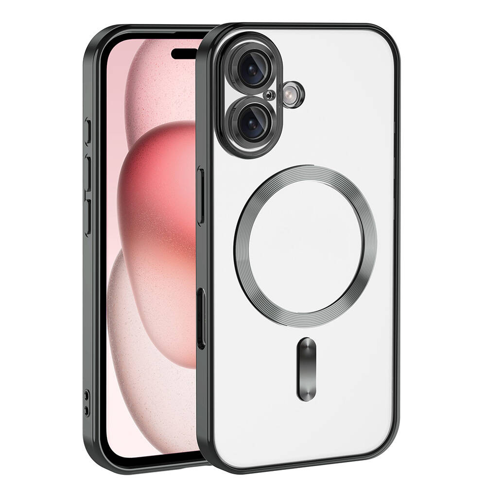 iPhone Uyumlu 16 Plus Kılıf Kamera Korumalı M-safe Wireless Şarj Özellikli Zore Demre Kapak-Siyah
