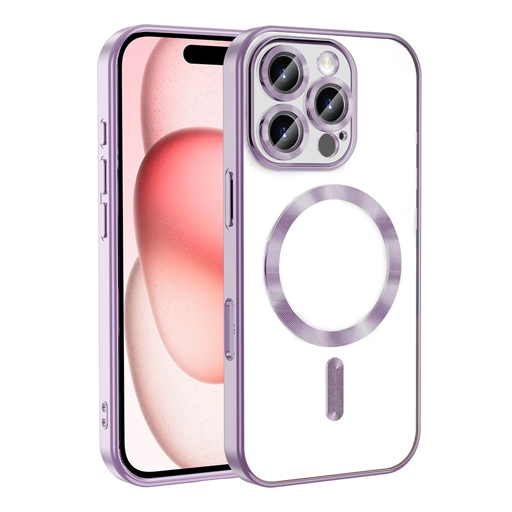 iPhone Uyumlu 16 Pro Kılıf Kamera Korumalı M-safe Wireless Şarj Özellikli Zore Demre Kapak-Lila