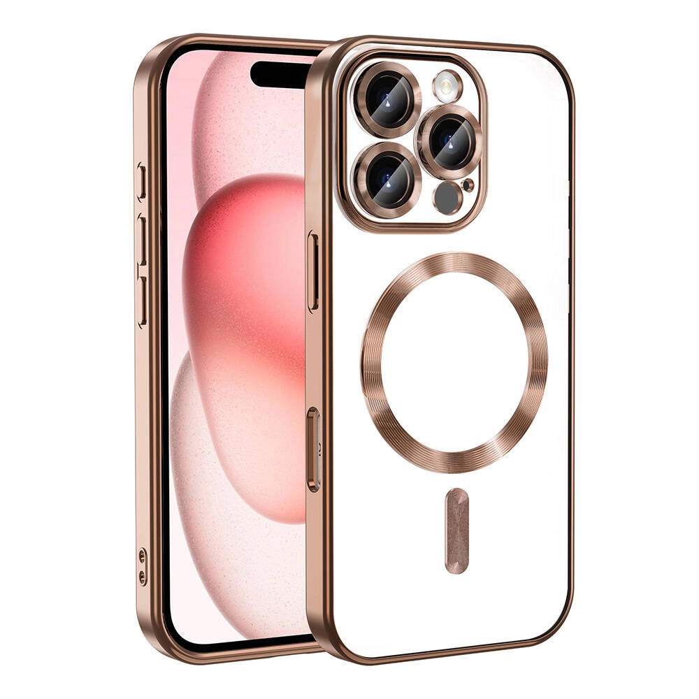 iPhone Uyumlu 16 Pro Max Kılıf Kamera Korumalı Magsafe Wireless Şarj Özellikli Zore Demre Kapak-Bej gold