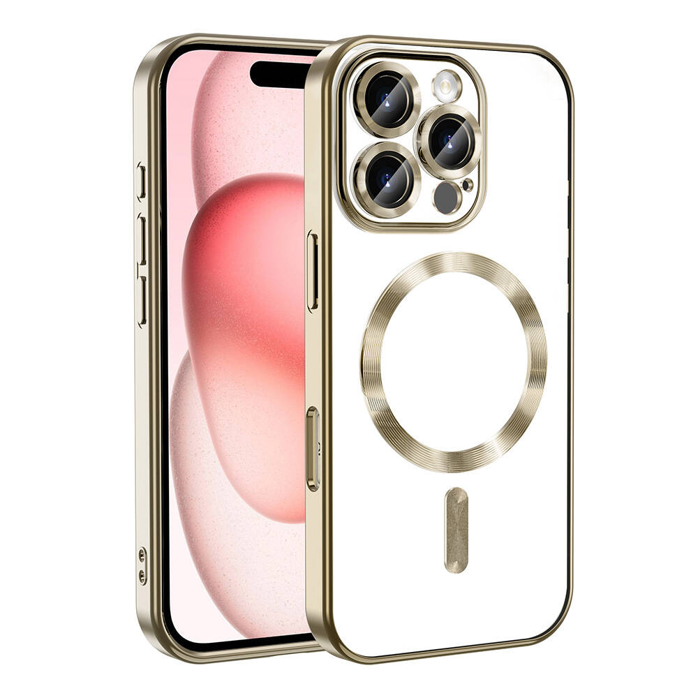 iPhone Uyumlu 16 Pro Max Kılıf Kamera Korumalı M-safe Wireless Şarj Özellikli Zore Demre Kapak-Gold