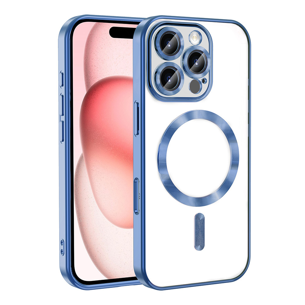iPhone Uyumlu 16 Pro Max Kılıf Kamera Korumalı M-safe Wireless Şarj Özellikli Zore Demre Kapak-Sierra mavi