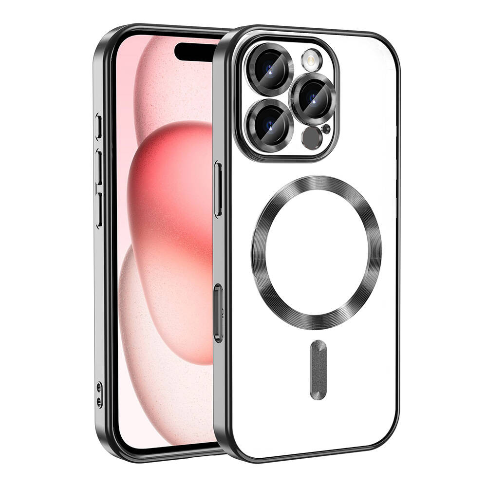 iPhone Uyumlu 16 Pro Max Kılıf Kamera Korumalı M-safe Wireless Şarj Özellikli Zore Demre Kapak-Siyah