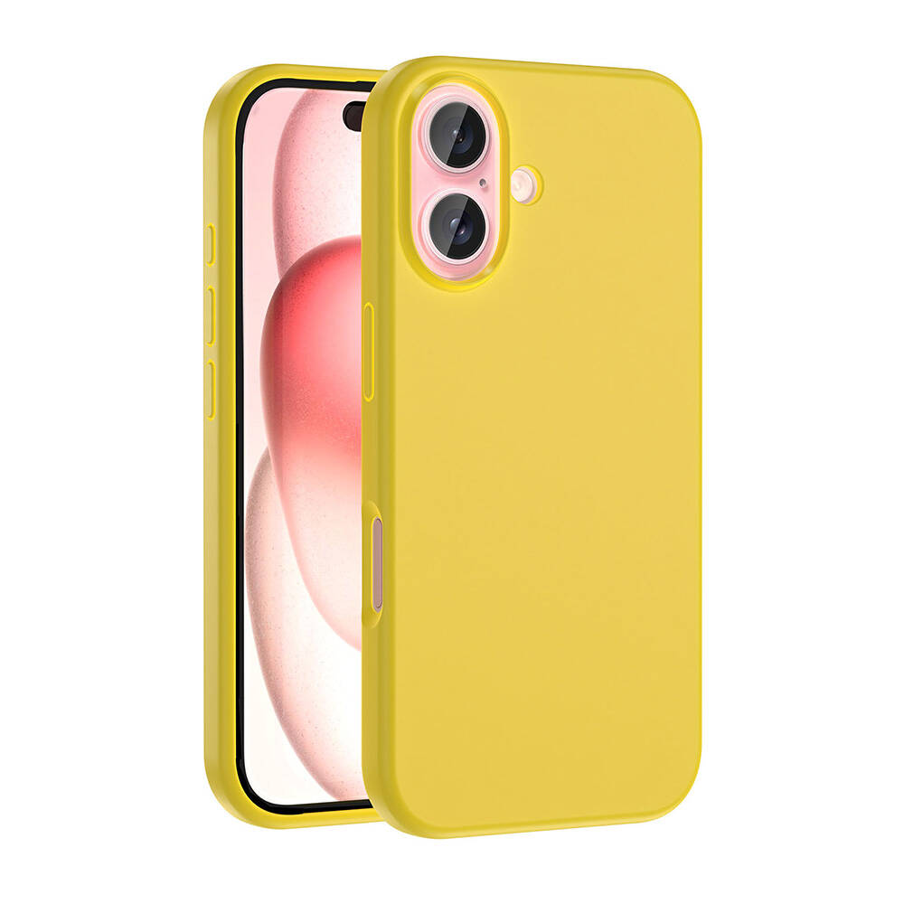 iPhone Uyumlu 16 Kılıf M-safe Şarj Özellikli Sıvı Teknolojili Silinebilir Sert Zore Kivi Kapak-Sarı