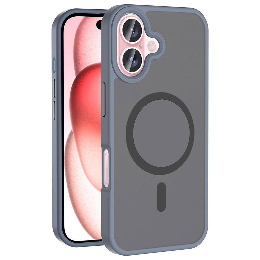 iPhone Uyumlu 16 Kılıf M-safe Şarj Özellikli Mat Arka Yüzey Zore Sio Kapak-Gri