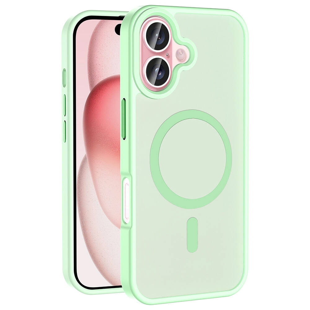 iPhone Uyumlu 16 Plus Kılıf M-safe Şarj Özellikli Mat Arka Yüzey Zore Sio Kapak-Açık yeşil