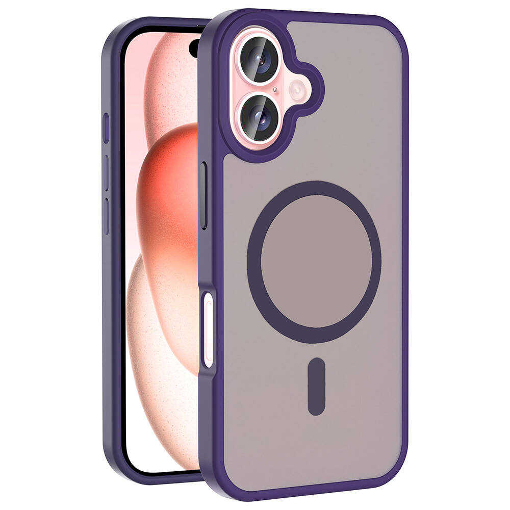 iPhone Uyumlu 16 Plus Kılıf M-safe Şarj Özellikli Mat Arka Yüzey Zore Sio Kapak-Derin mor