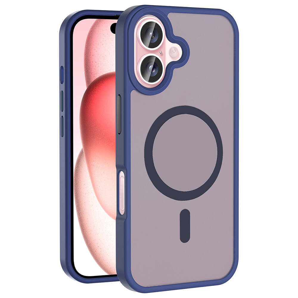 iPhone Uyumlu 16 Plus Kılıf M-safe Şarj Özellikli Mat Arka Yüzey Zore Sio Kapak-Lacivert