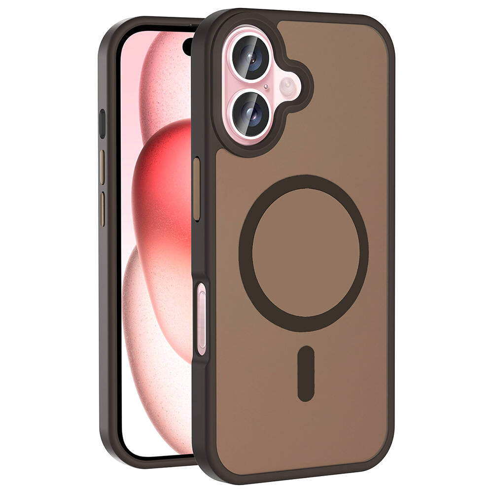 iPhone Uyumlu 16 Plus Kılıf M-safe Şarj Özellikli Mat Arka Yüzey Zore Sio Kapak-Rose brown