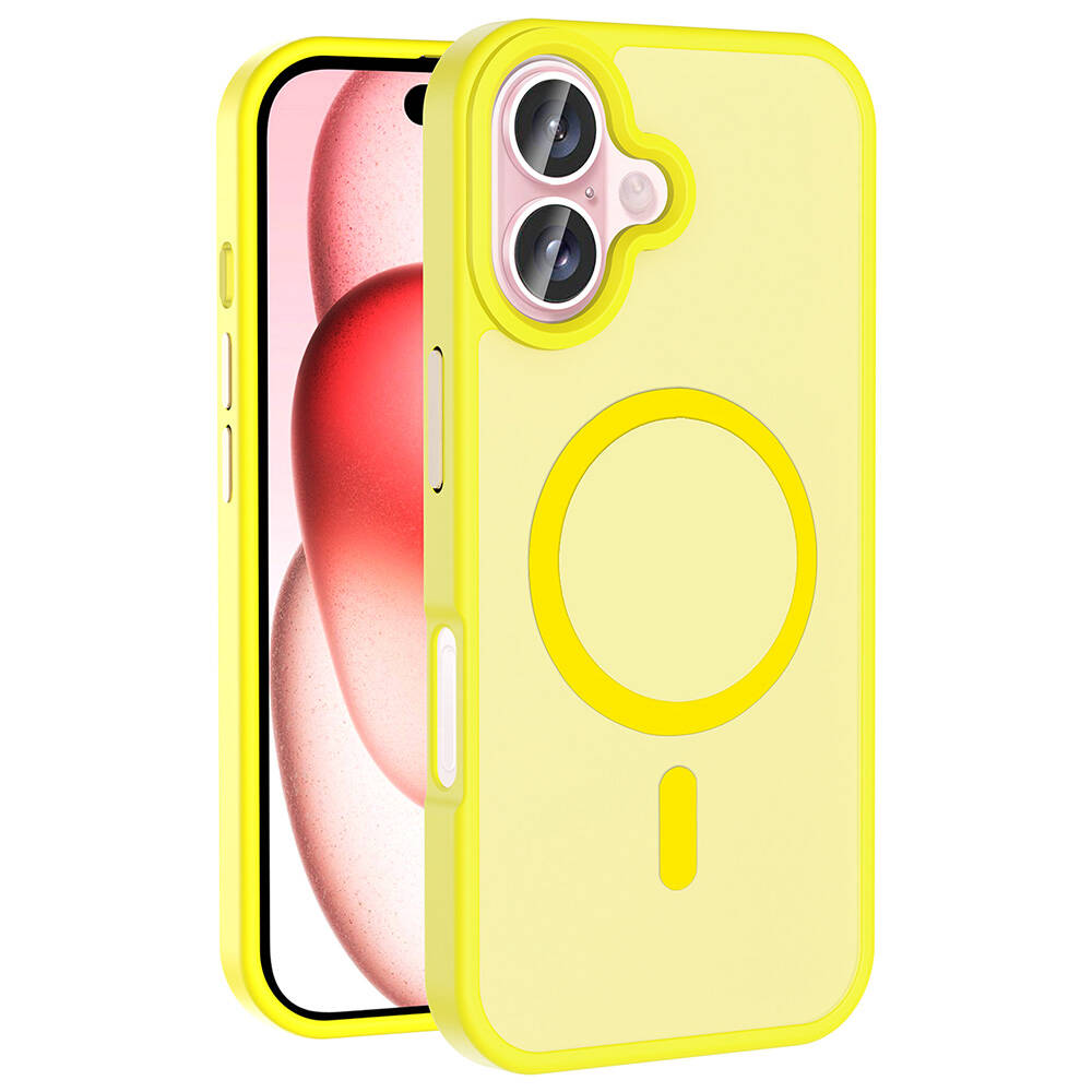 iPhone Uyumlu 16 Plus Kılıf M-safe Şarj Özellikli Mat Arka Yüzey Zore Sio Kapak-Sarı
