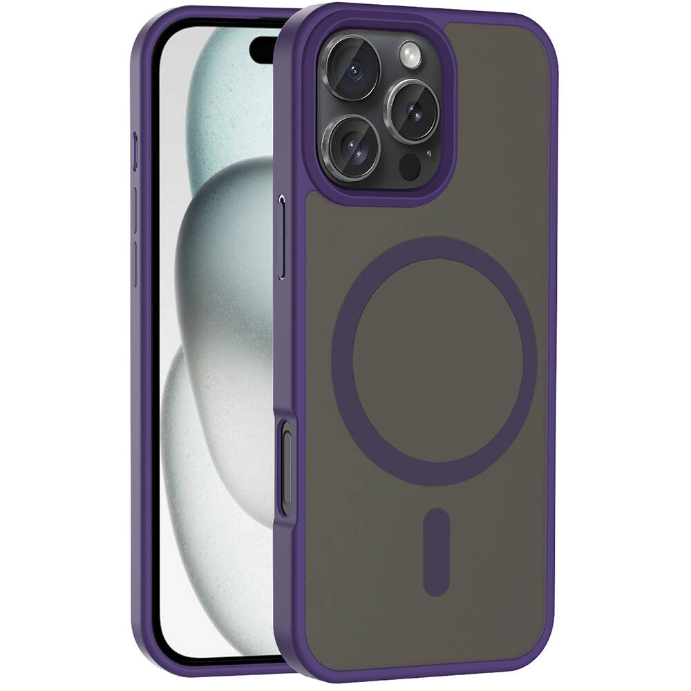 iPhone Uyumlu 16 Pro Kılıf M-safe Şarj Özellikli Mat Arka Yüzey Zore Sio Kapak-Derin mor