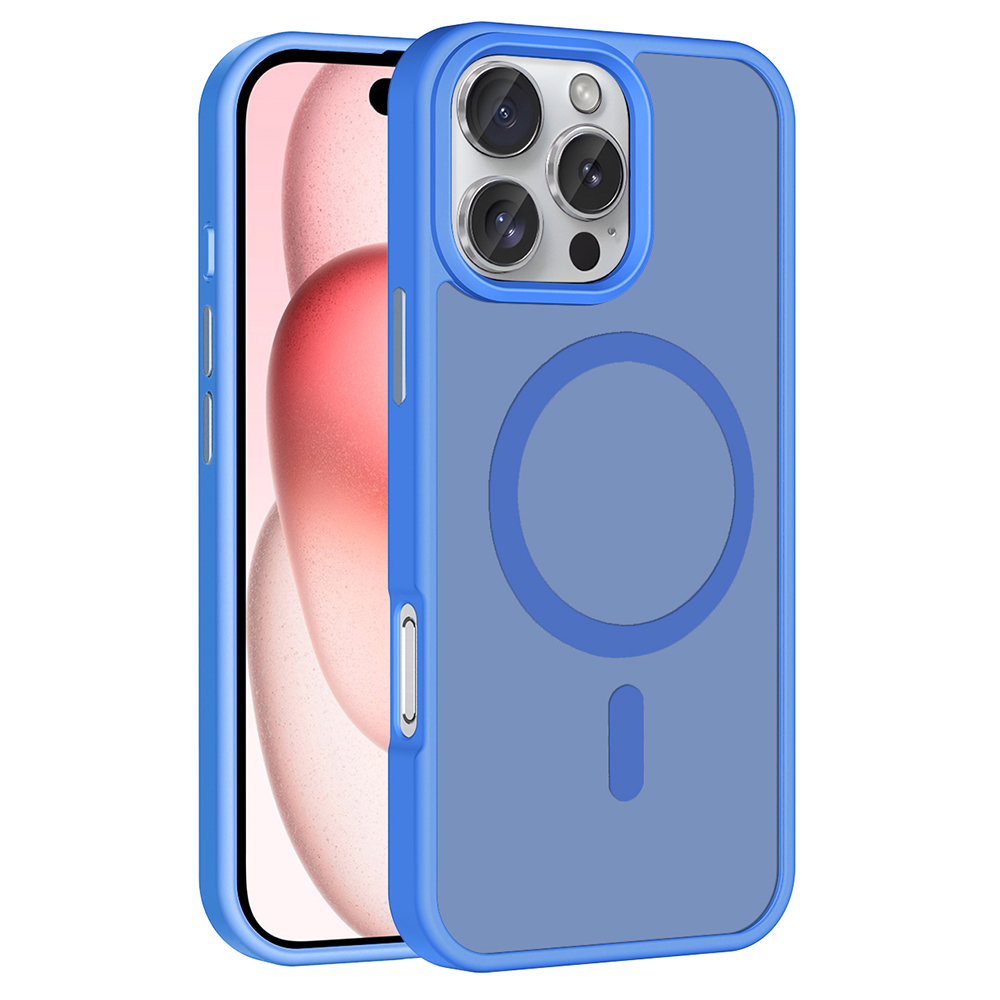 iPhone Uyumlu 16 Pro Kılıf M-safe Şarj Özellikli Mat Arka Yüzey Zore Sio Kapak-Mavi