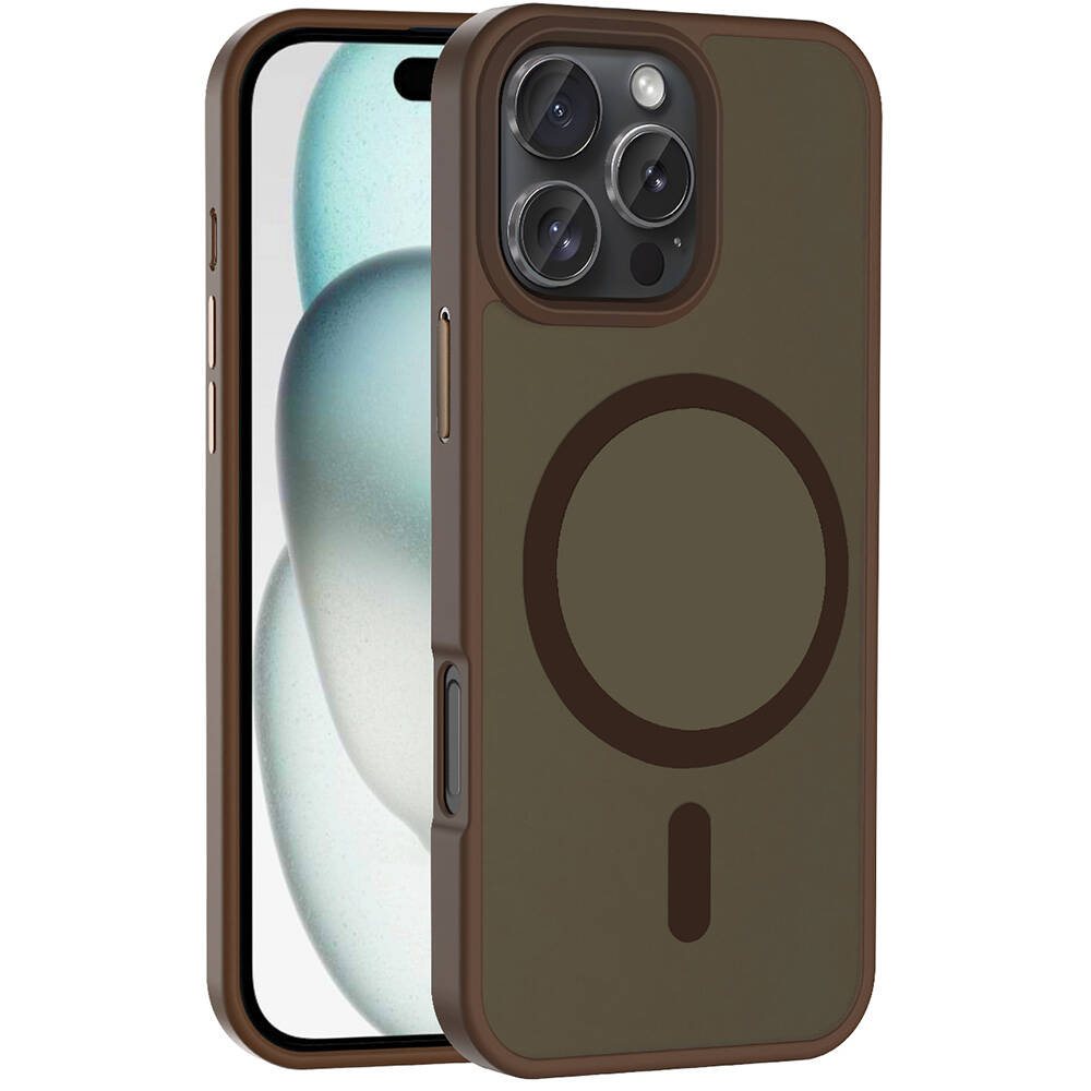 iPhone Uyumlu 16 Pro Kılıf M-safe Şarj Özellikli Mat Arka Yüzey Zore Sio Kapak-Rose brown