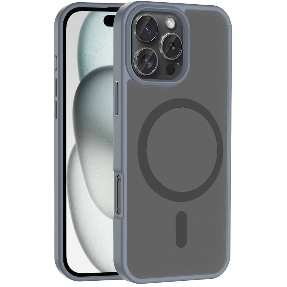 iPhone Uyumlu 16 Pro Max Kılıf M-safe Şarj Özellikli Mat Arka Yüzey Zore Sio Kapak-Gri