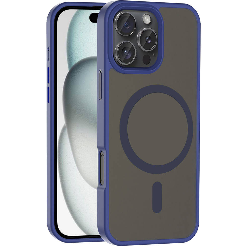 iPhone Uyumlu 16 Pro Max Kılıf M-safe Şarj Özellikli Mat Arka Yüzey Zore Sio Kapak-Lacivert