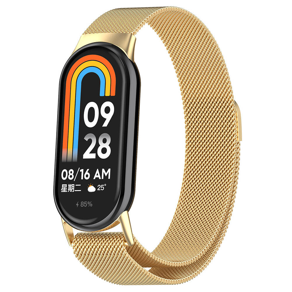 Xiaomi Uyumlu  Smart Band 8 Zore KRD-01 Metal Kordon-Gold