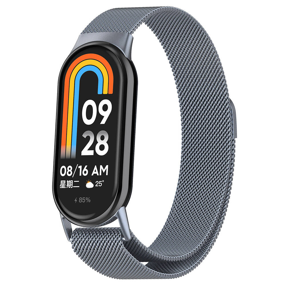 Xiaomi Uyumlu  Smart Band 8 Zore KRD-01 Metal Kordon-Gri