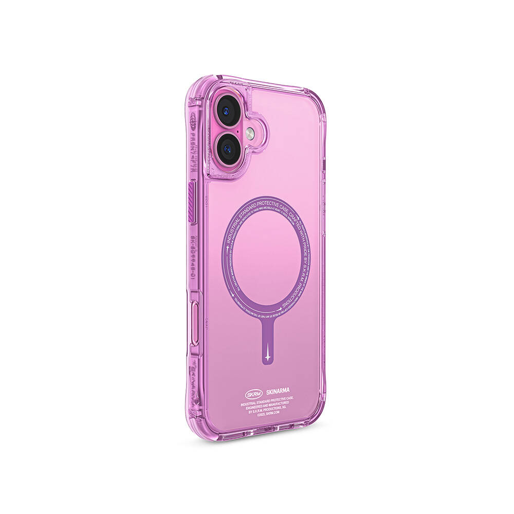 iPhone Uyumlu 16 Kılıf M-safe Şarj Özellikli Şeffaf Airbag Tasarımlı Skinarma Saido Kapak-Pembe