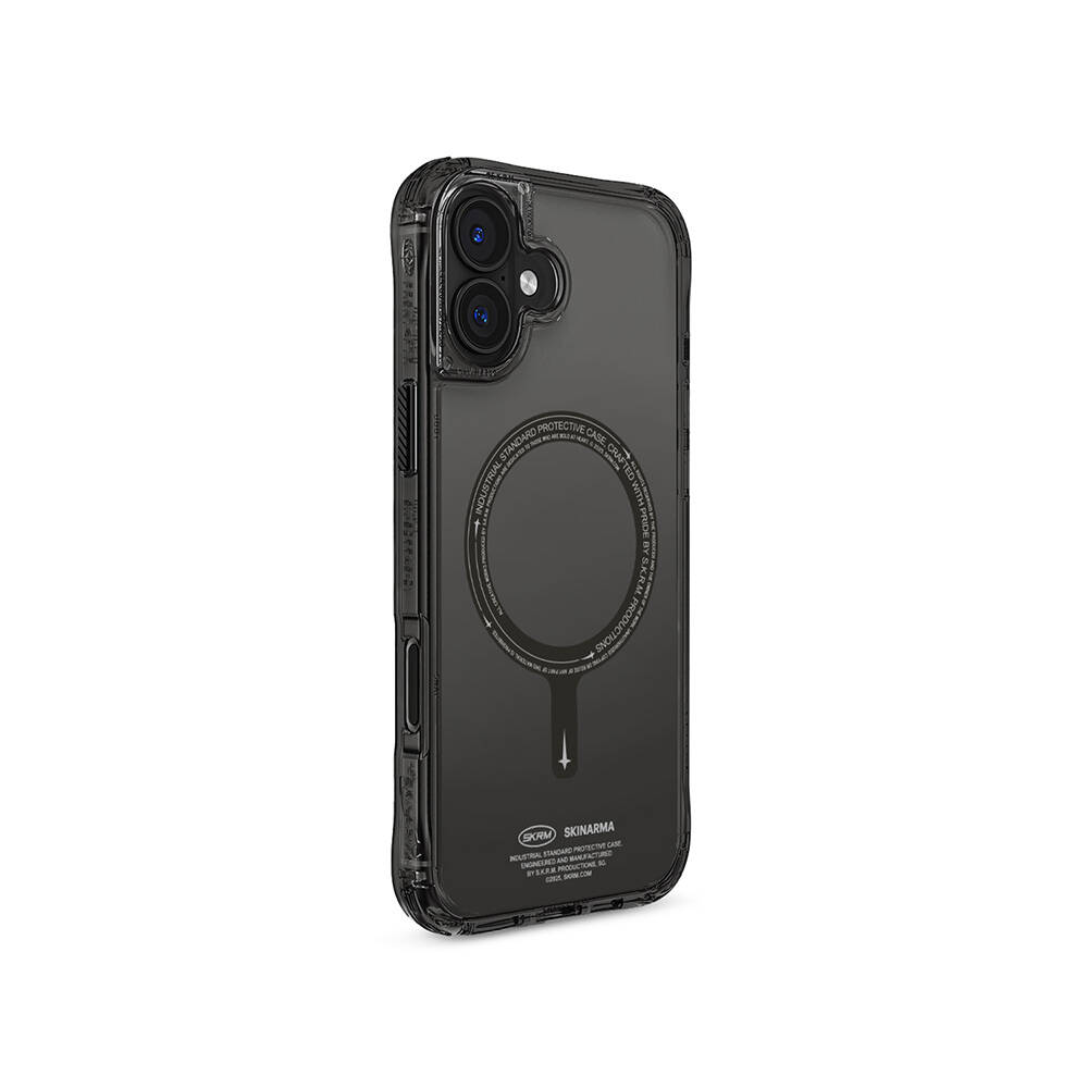 iPhone Uyumlu 16 Kılıf M-safe Şarj Özellikli Şeffaf Airbag Tasarımlı Skinarma Saido Kapak-Siyah