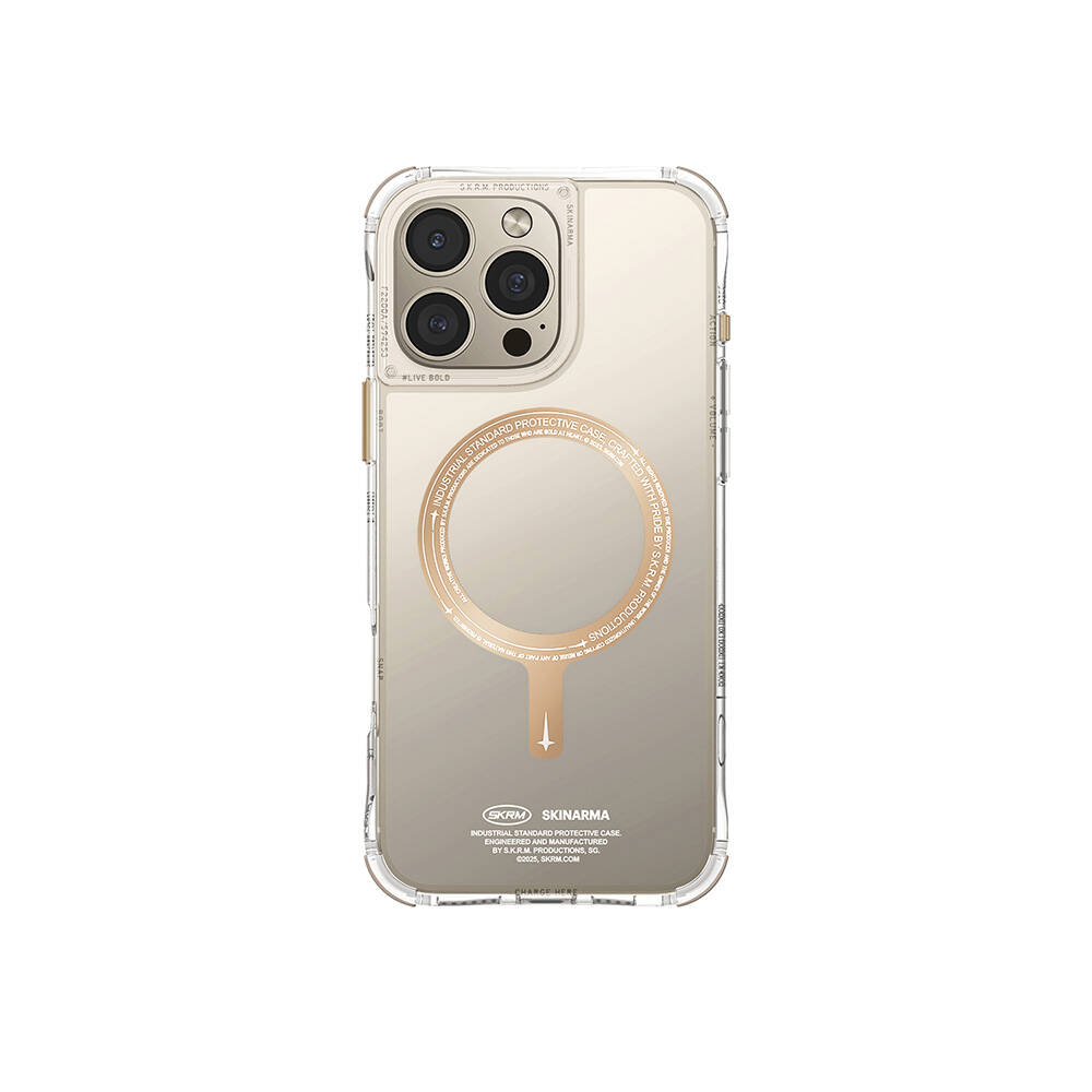 iPhone Uyumlu 16 Pro Max Kılıf M-safe Şarj Özellikli Airbagli Şeffaf SkinArma Saido Prime Kapak-Gold