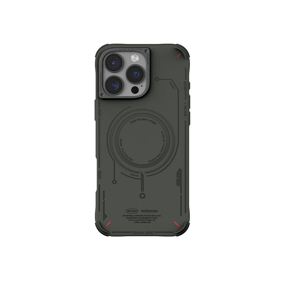 iPhone Uyumlu 16 Pro Kılıf M-safe Şarj Özellikli Metal Kamera Çerçeveli Skinarma Mecha Serisi Kapak