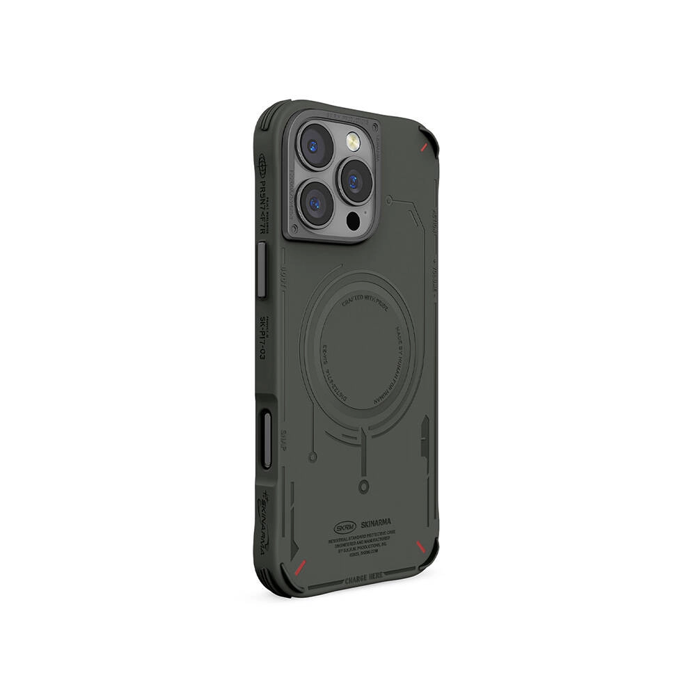 iPhone Uyumlu 16 Pro Max Kılıf M-safe Şarj Özellikli Metal Kamera Çerçeveli Skinarma Mecha Serisi Kapak