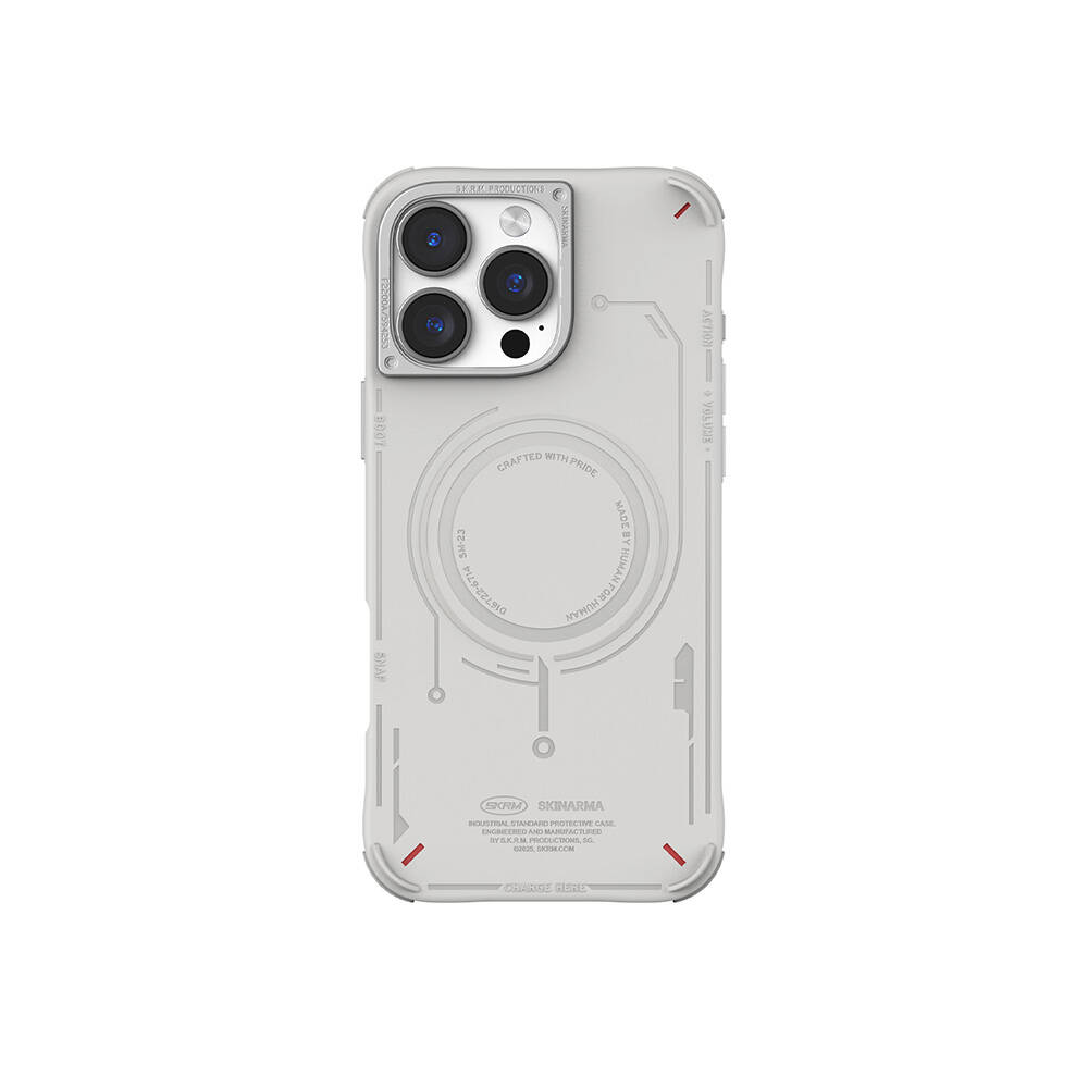 iPhone Uyumlu 16 Pro Max Kılıf M-safe Şarj Özellikli Metal Kamera Çerçeveli Skinarma Mecha Serisi Kapak-Açık gri