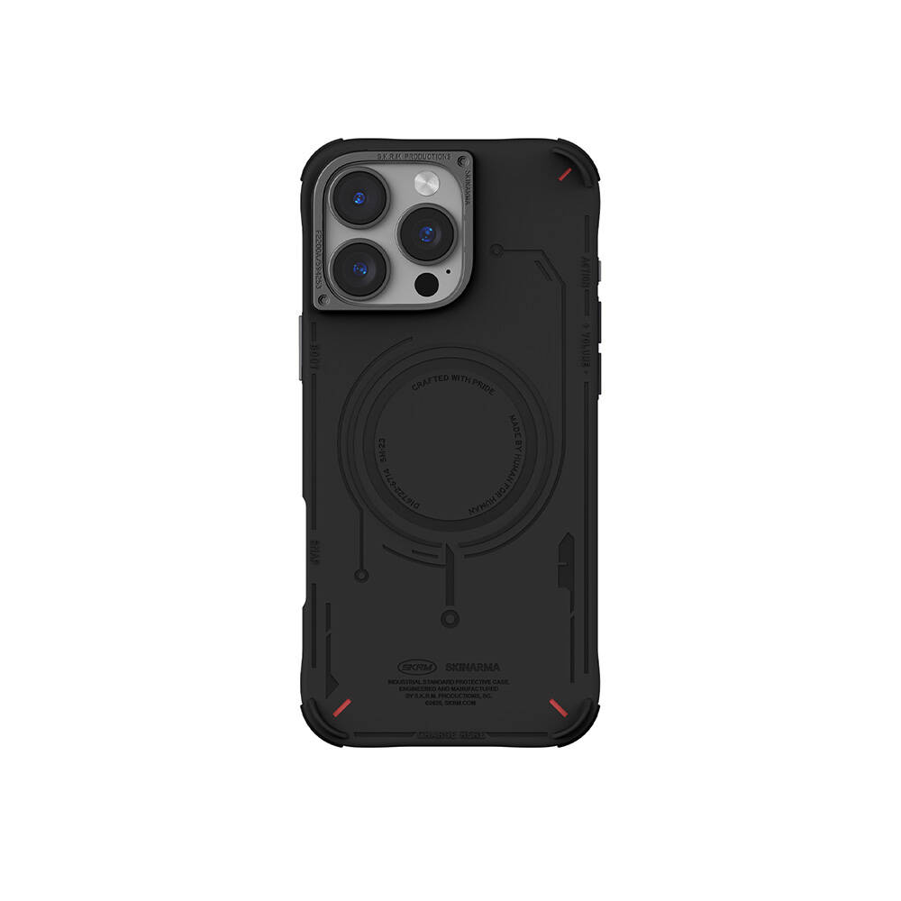 iPhone Uyumlu 16 Pro Max Kılıf M-safe Şarj Özellikli Metal Kamera Çerçeveli Skinarma Mecha Serisi Kapak-Siyah