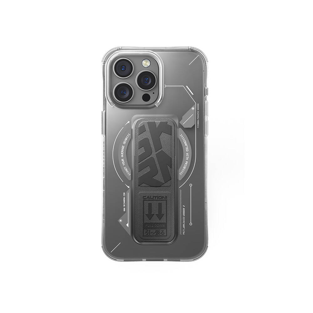 iPhone Uyumlu 16 Pro Kılıf M-safe Şarj Özellikli Teknoloji Desenli Standlı Skinarma Helio Kapak