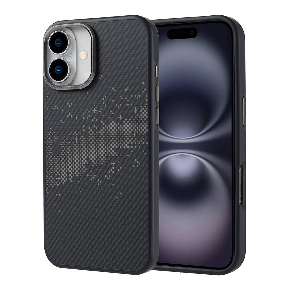 iPhone Uyumlu 16 Plus Kılıf M-safe Şarj Özellikli Karbon Fiber Tasarımlı Zore Vave Kapak-Gri