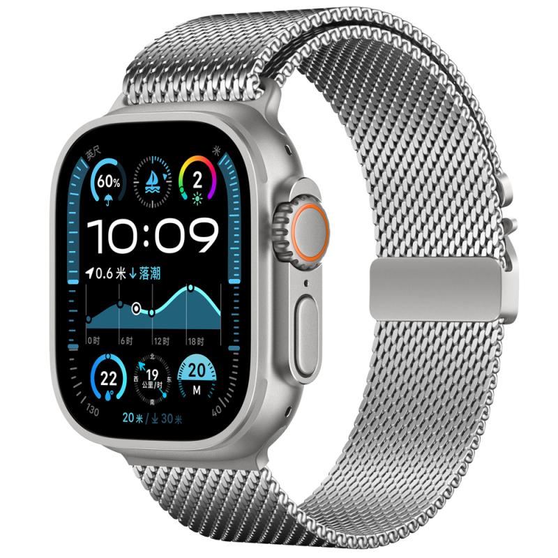 Watch Ultra 49mm Zore KRD-121 Metal Hasır Kordon-Gümüş