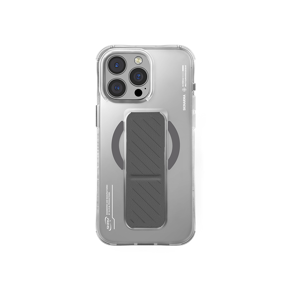 iPhone Uyumlu 16 Pro Kılıf M-safe Şarj Özellikli Teknoloji Desenli Standlı Skinarma Axon Kapak-Titanyum