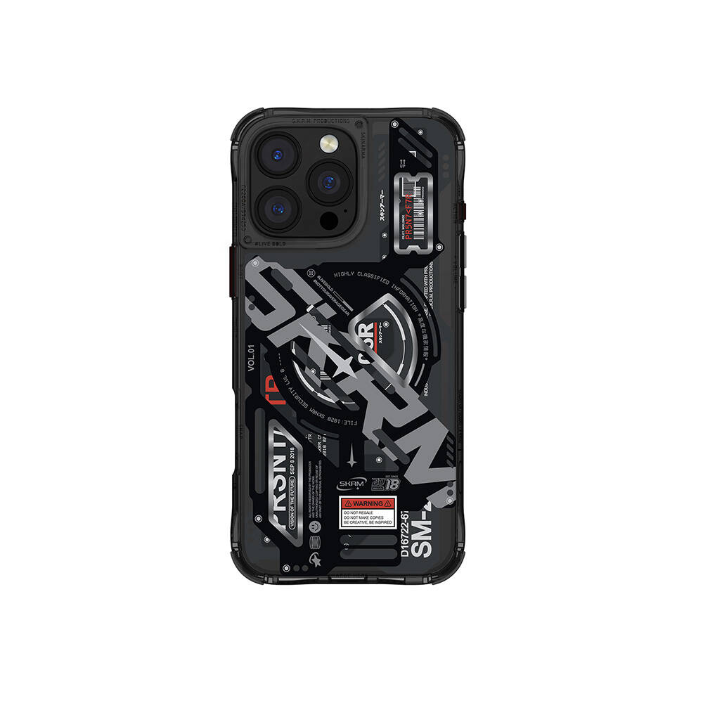 iPhone Uyumlu 16 Pro Kılıf M-safe Şarj Özellikli Katmanlı Makine Temalı SkinArma Ekho Kapak-Siyah