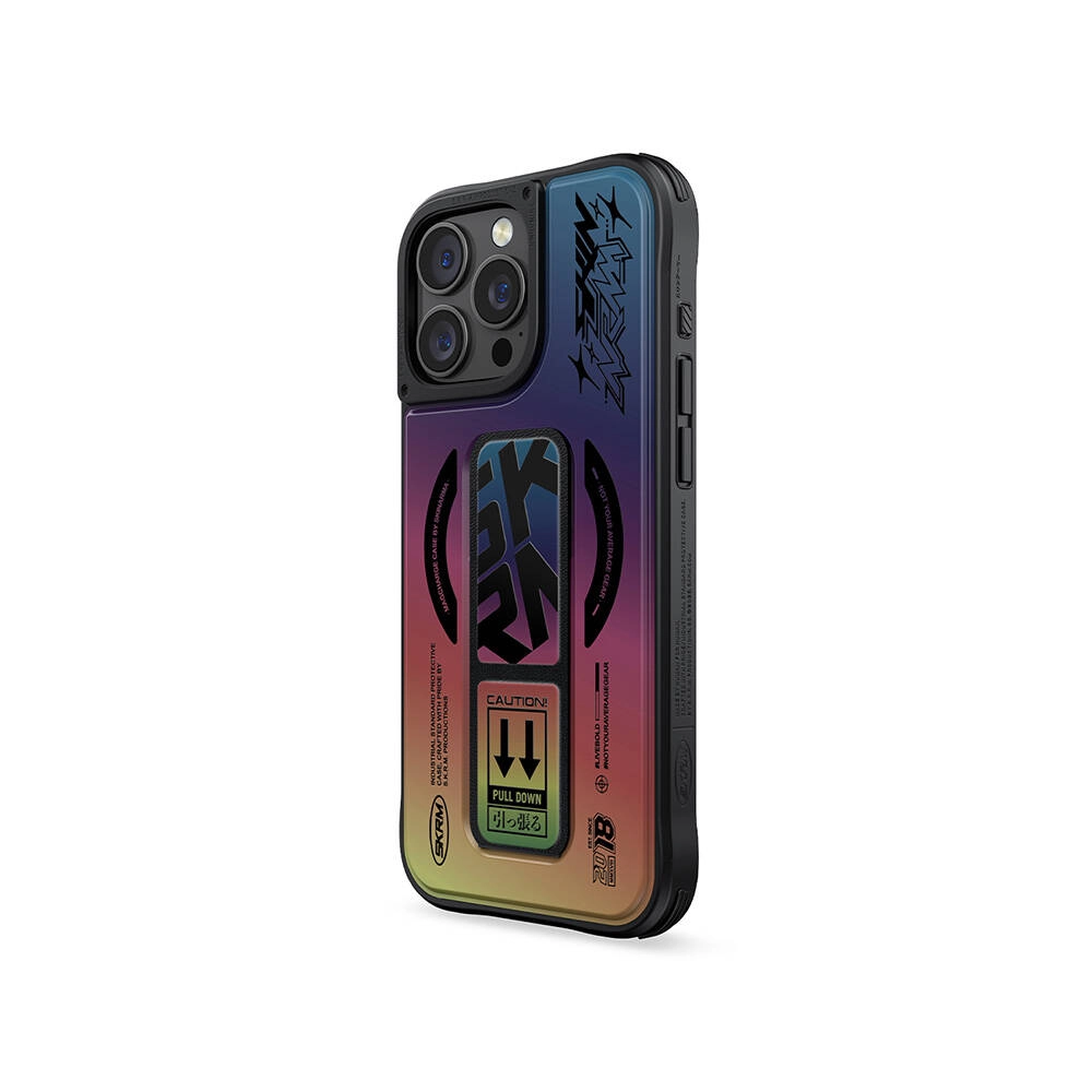 iPhone Uyumlu 16 Pro Max Kılıf M-safe Şarj Özellikli Holografik Tasarımlı Standlı Deri Görünümlü Skinarma Kira Kobai Kapak