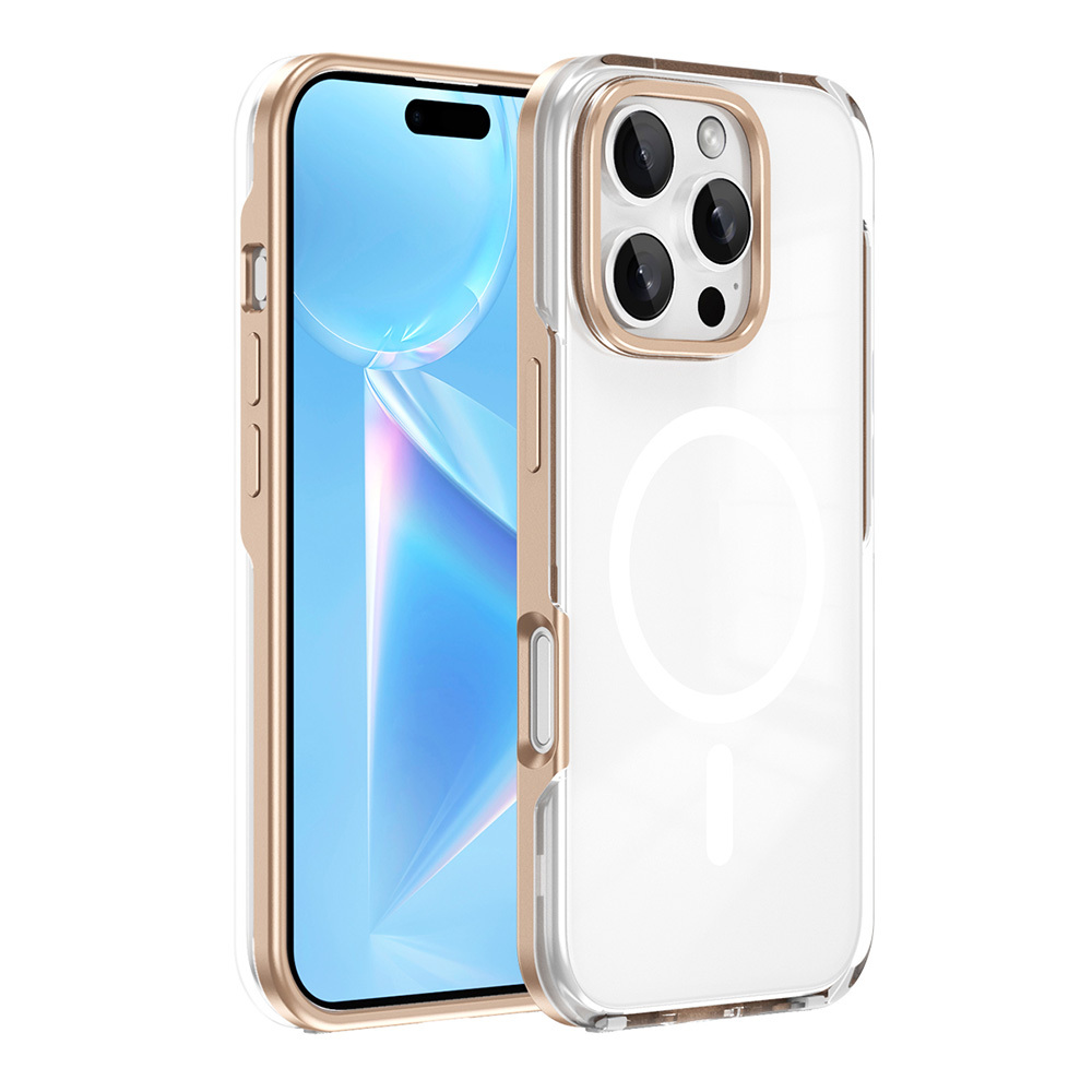 iPhone Uyumlu 16 Pro Max Kılıf M-safe Şarj Özellikli Çıkarılabilir Arka Yüzeyli Zore Polar Kapak-Gold