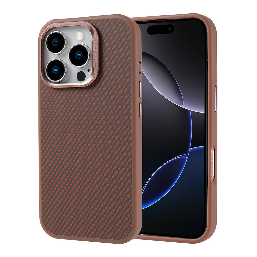 iPhone Uyumlu 16 Pro Kılıf M-safe Şarj Özellikli Karbon Fiber Görünümlü Zore Troy Kapak-Desert titanyum