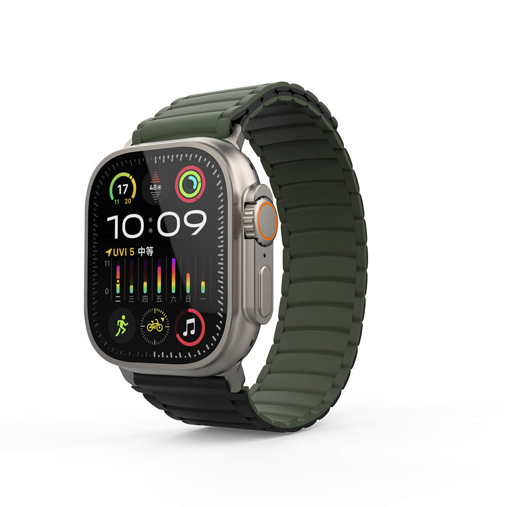Watch Ultra 49mm Zore KRD-122 Silikon Kordon Strap Kayış-Siyah-yeşil