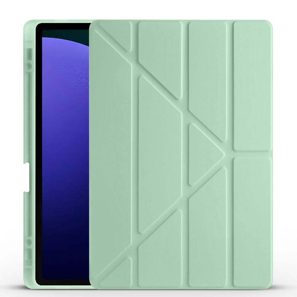 Galaxy Uyumlu Tab S10 Plus Kılıf Zore Tri Folding Kalem Bölmeli Standlı Kılıf-Açık yeşil