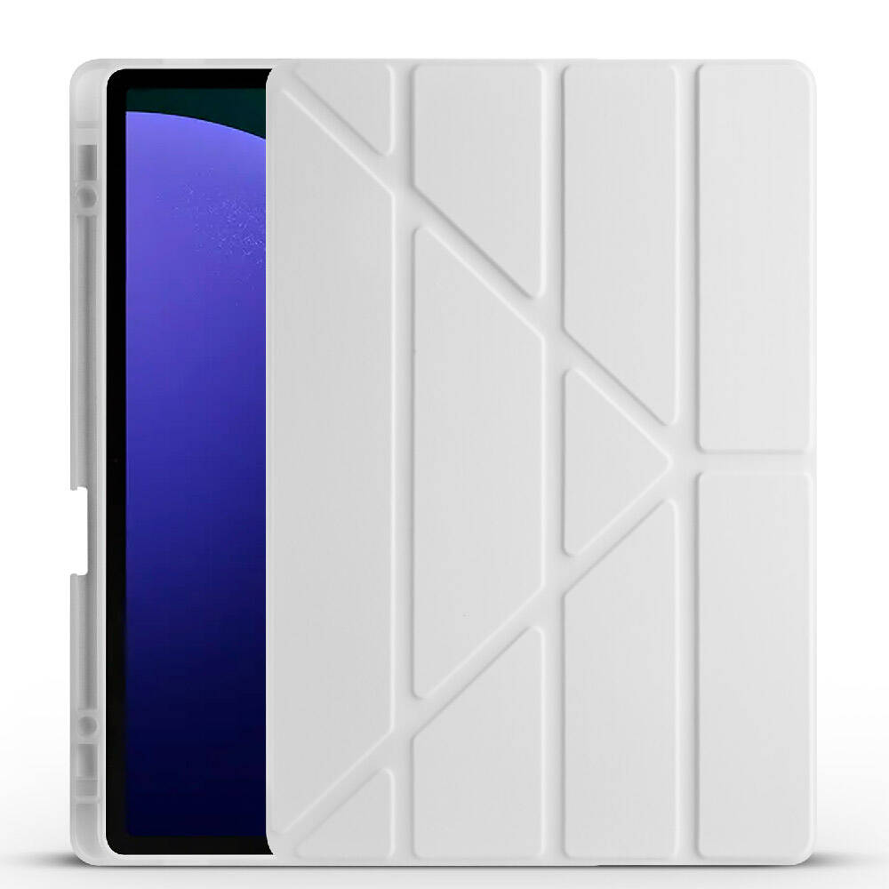 Galaxy Uyumlu Tab S10 Plus Kılıf Zore Tri Folding Kalem Bölmeli Standlı Kılıf-Gri