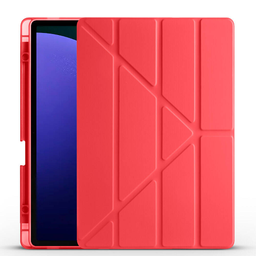 Galaxy Uyumlu Tab S10 Plus Kılıf Zore Tri Folding Kalem Bölmeli Standlı Kılıf-Kırmızı