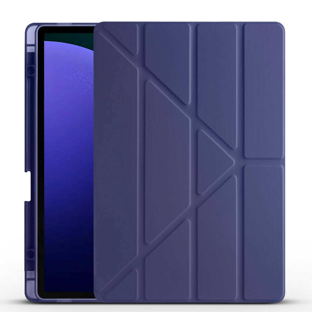 Galaxy Uyumlu Tab S10 Plus Kılıf Zore Tri Folding Kalem Bölmeli Standlı Kılıf-Lacivert