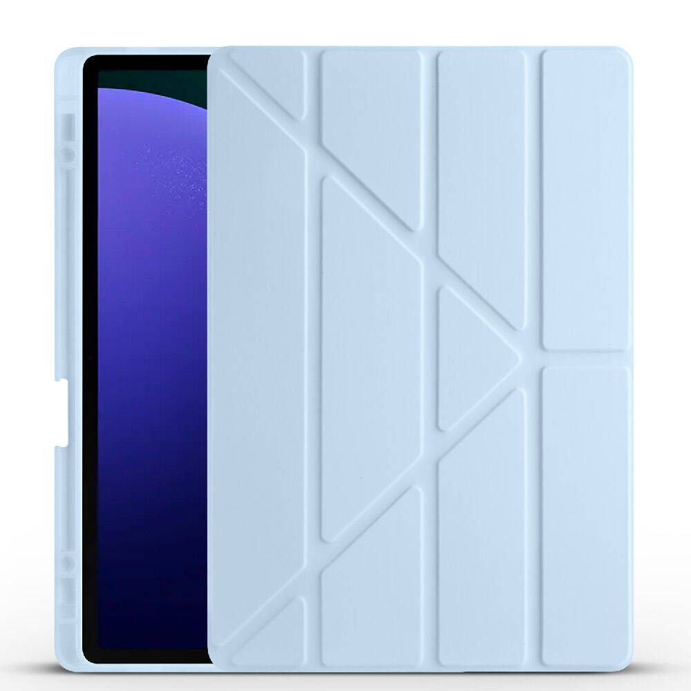Galaxy Uyumlu Tab S10 Plus Kılıf Zore Tri Folding Kalem Bölmeli Standlı Kılıf-Mavi