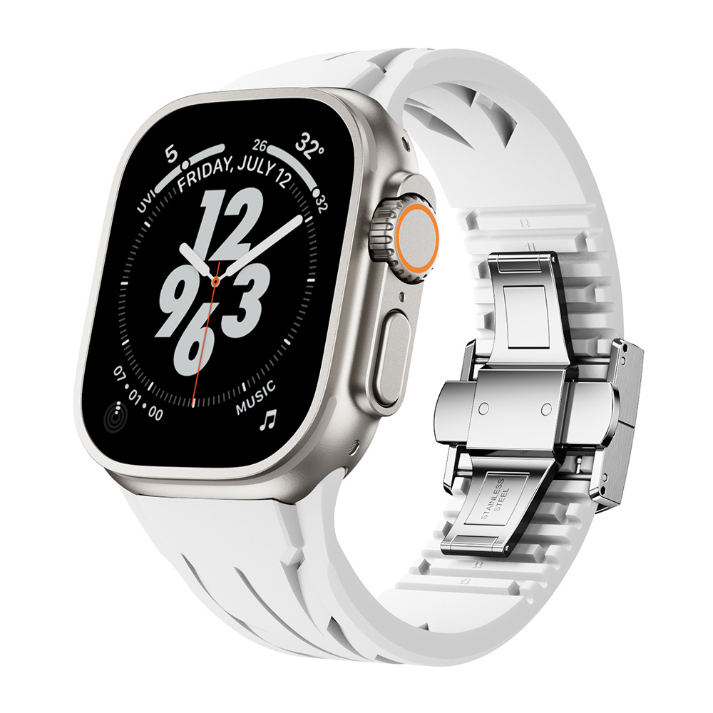Watch Ultra 49mm KRD-127 Metal Tokalı Silikon Kordon-Beyaz