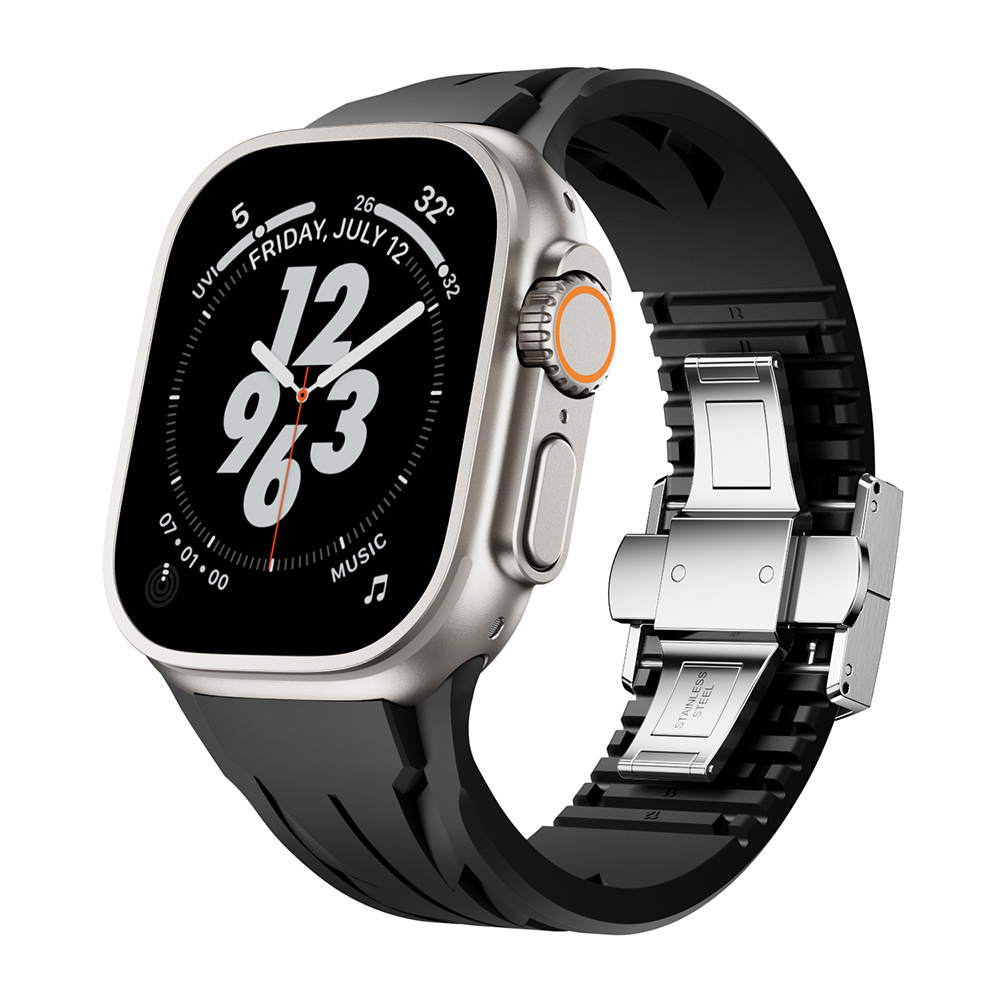 Watch Ultra 49mm KRD-127 Metal Tokalı Silikon Kordon-Siyah