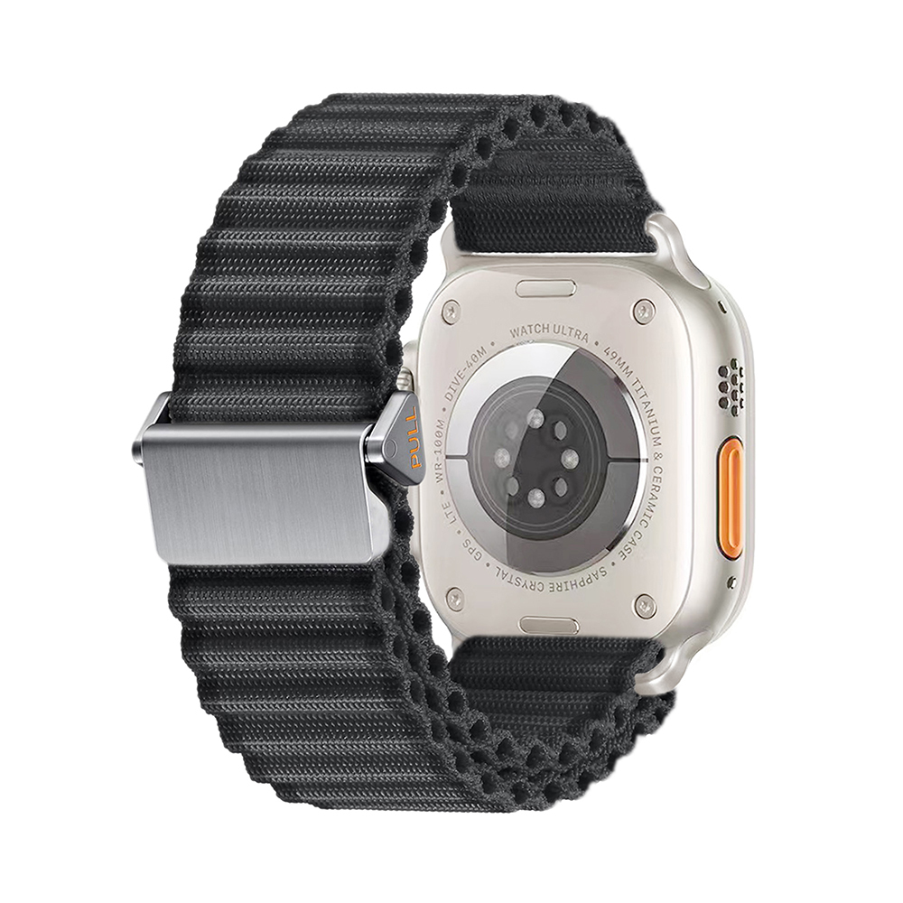 Watch Ultra 49mm Zore KRD-123 Naylon Kumaş Hasır Örgülü Kordon-Siyah
